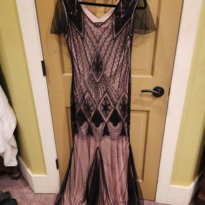 1920s Style Formal Beaded and Lace Maxi Gown by Pretty Guide